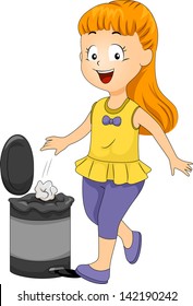 Illustration Female Kid Throwing Garbage Trash Stock Vector (Royalty ...