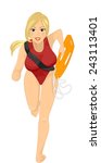 Illustration of a Female Lifeguard Running While Holding a Rescue Can