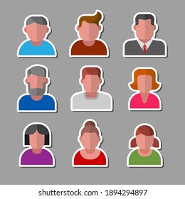 Illustration Of The Female And Male Avatars Set Color Icons On The White Background