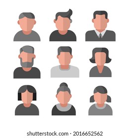 illustration of the female and male avatars set color icons on the white background