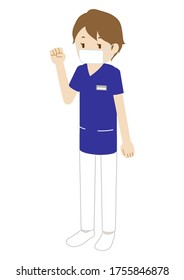 Illustration of a female medical worker wearing a mask (radiologist raising her arm in triumph)