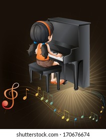 Illustration of a female musician playing with the piano