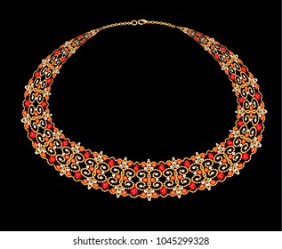 Illustration of a female necklace of beads and precious stones