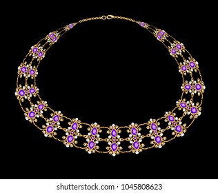 Illustration of a female necklace of beads and precious stones