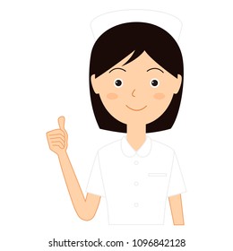 Illustration of a female nurse.She is doing a good sign.