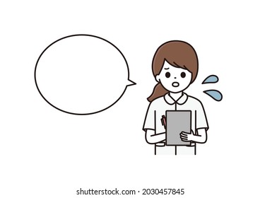 Illustration of a female nurse filling out in trouble