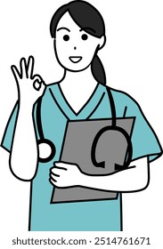 Illustration of a female nurse giving an OK sign with a smile