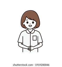 Illustration of a female nurse greeting with a smile