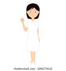 Illustration of a female nurse.Her hand is a fist.