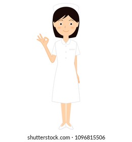 Illustration of a female nurse.She has an OK sign.