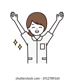 Illustration of a female nurse hurraying with a smile