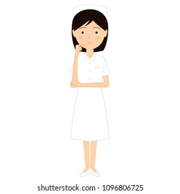 Illustration of a female nurse.She is thinking.