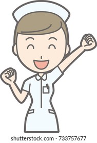 Illustration of a female nurse wearing a white coat raising his fist