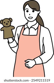 Illustration of a female nursery teacher holding a puppet