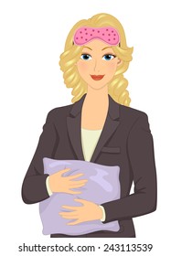 Illustration of a Female Office Employee Preparing to Take a Nap