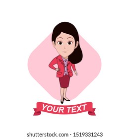 illustration of female office staff character posing in a pink uniform suit. Vector cartoons that can be used to caricature templates with plain backgrounds.