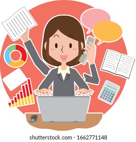 Illustration of a female office worker doing office work