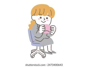 Illustration of a female office worker taking a coffee break