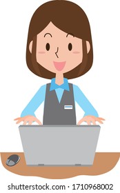 Illustration of a female office worker who works with a personal computer
