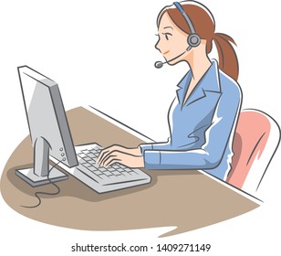 An illustration of a female operator sitting at a computer