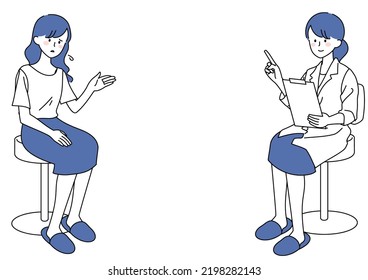 Illustration of a female patient expressing anxiety to her doctor