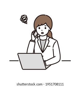 Illustration of a female pharmacist and a female doctor making a phone call in front of a computer