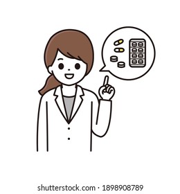 Illustration of a female pharmacist explaining the medicine