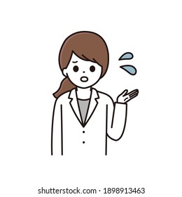 Illustration of a female pharmacist explaining medicine while having trouble