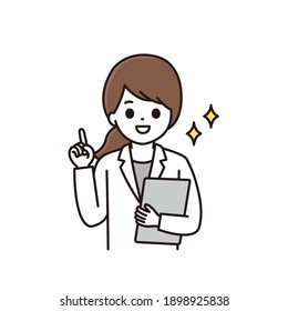 Illustration of a female pharmacist giving interviews and explanations