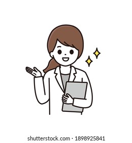 Illustration of a female pharmacist giving interviews and explanations