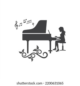 illustration of female pianist, music art, vector art.