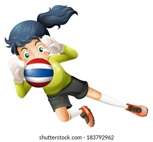 Ilustración de una jugadora que usa la pelota con la bandera de Tailandia en un fondo blanco