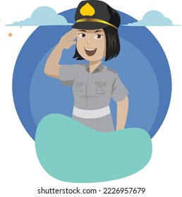 Illustration of a female police officer in a respectful pose. Vector For Banner Design, Greeting Card, etc