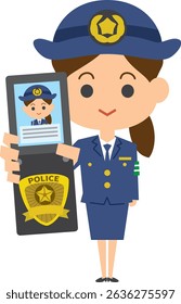 Ilustração de uma policial do sexo feminino mostrando seu caderno policial (conjunto masculino e feminino)
