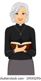 Illustration Of A Female Priest Holding A Bible