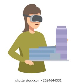 Illustration of a female professional analyzing 3d bar graphs using virtual reality technology