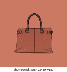 Illustration female purse made of natural leather in chocolate color, a stylish fashion bag.