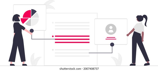 illustration female review data from result customer survey with statistical data  customer comments. Vector illustrations