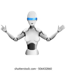Illustration of a female robot. Vector. Realistic. Isolated on white background.