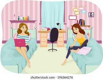 Illustration of Female Roommates Enjoying Their Downtime