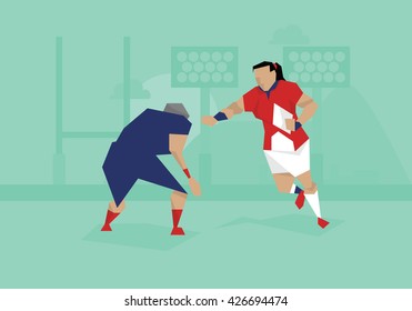 Illustration Of Female Rugby Players Competing In Match 