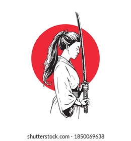 illustration female samurai with swords 