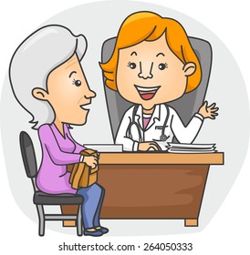 Illustration of a Female Senior Citizen Consulting a Doctor
