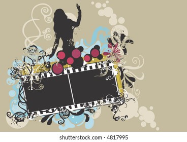 Illustration of a female silhouette and grungy patterns