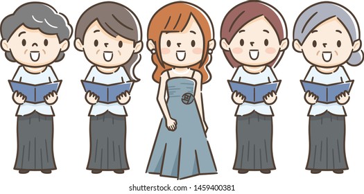 Illustration of female singer doing choir