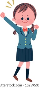 
Illustration of a female student doing a guts pose