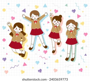 Illustration of a female student jumping.