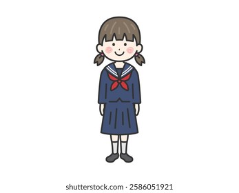 Illustration of a female student (line drawing) wearing a sailor suit.