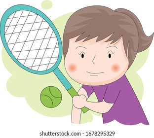 Illustration einer Studentin, die Tennis spielt und hart trainiert.