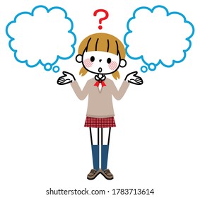 Illustration of a female student with a speech bubble.